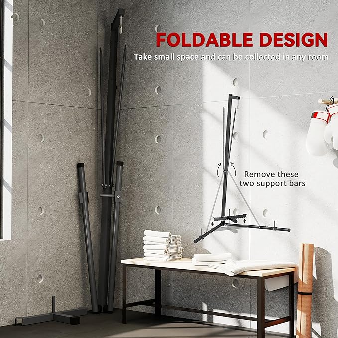 Soozier Foldable Punch Bag Stand, Height Adjustable Heavy Bag Stand with Weighted Base, Free Standing for Home Gym, Stand Only