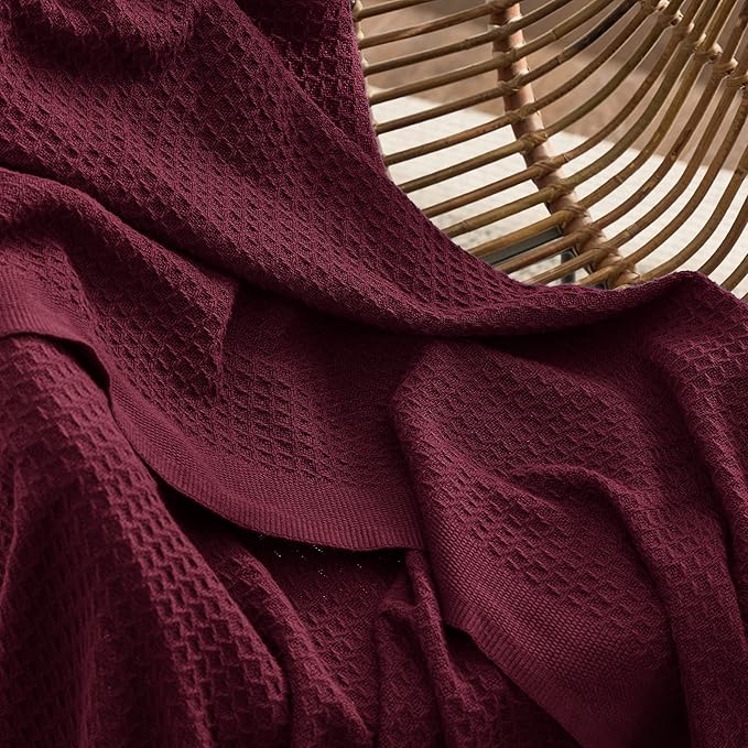 Bedsure 100% Cotton Blanket Queen Size for Bed - Breathable and Soft, Waffle Weave Blanket for Summer, Thick Cozy Fall Blankets for Women Gift, Red, 90x90 Inches