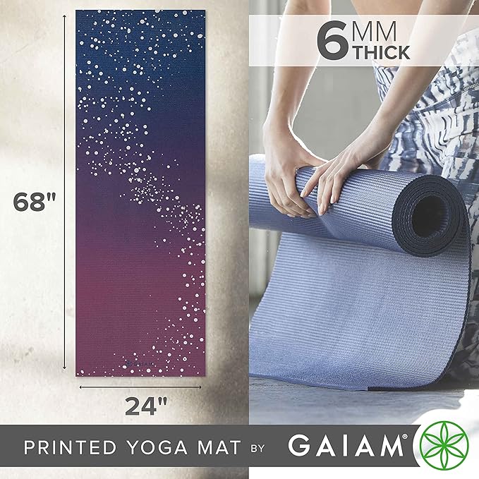 Gaiam Yoga Mat - Premium 6mm Print Extra Thick Non Slip Exercise & Fitness Mat for All Types of Yoga, Pilates & Floor Workouts (68"L x 24"W x 6mm Thick)