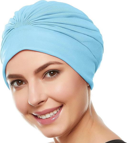 BEEMO Swim Caps for Women Swimming Turban Polyester Latex Lined Pleated for Ladies