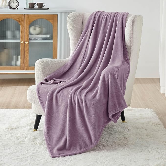 Bedsure Fleece Blankets Twin Size Fog Purple - 300GSM Lightweight Plush Fuzzy Cozy Soft Blanket for Bed, Sofa, Couch, Travel, Camping, 60x80 inches