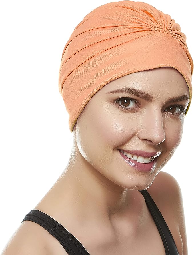 BEEMO Swim Caps for Women Swimming Turban Polyester Latex Lined Pleated for Ladies