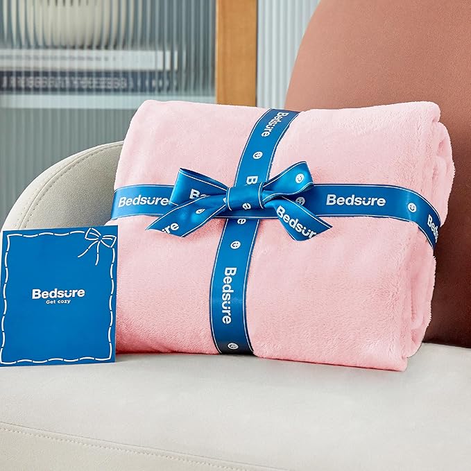 Bedsure Pink Fleece Throw Blanket for Couch - 300GSM Cozy Soft Blankets for Women, Cute Small Fleece Throws for Girls, Pink Home Decor Gifts, 50x60 Inches