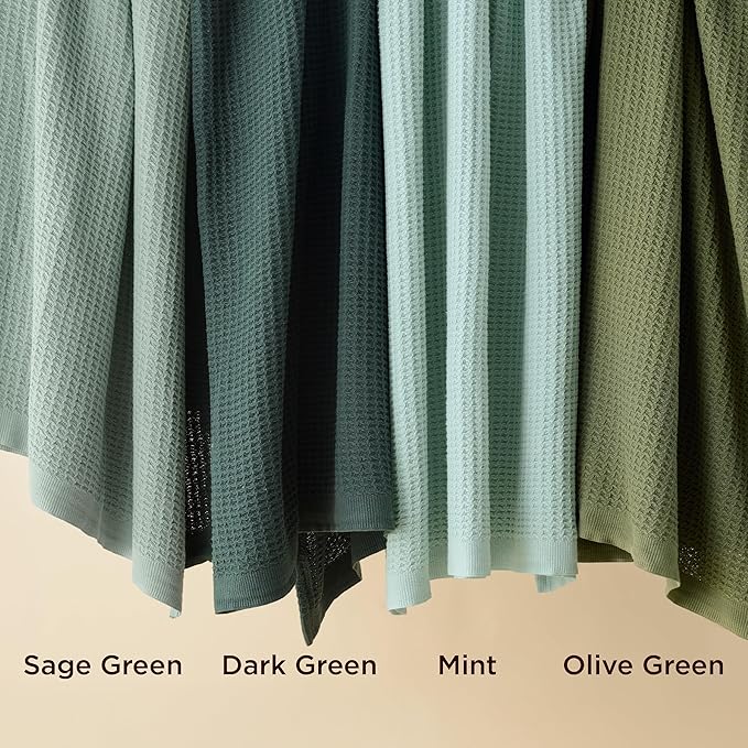 Bedsure 100% Cotton Blanket Twin XL Size for College Dorm - Breathable and Soft, Waffle Weave Twin Blanket for Summer, Dorm Room Essentials, Dark Green, 66x90 inches