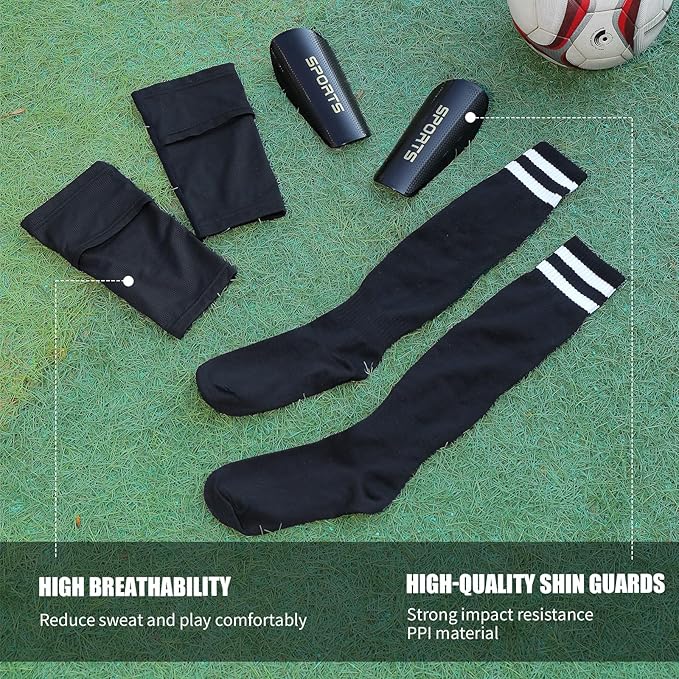 Soccer Shin Guards for Kids Youth Adults - Shin Pads and Sleeves Set with Optimized Insert Pocket for Boys Girls Men Women for Football Games - Protective Soccer Equipment(3 in 1)