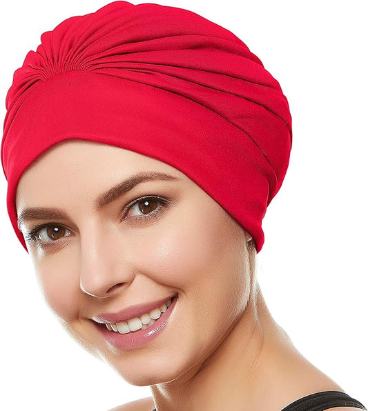 BEEMO Swim Caps for Women Swimming Turban Polyester Latex Lined Pleated for Ladies