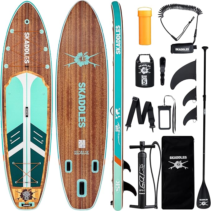 11' Inflatable Stand Up Paddle Board – Extra Wide SUP for Adults & Kids of All Skill Levels, Stable Paddleboard with Pump, Fins, Backpack, Accessories & Waterproof Phone Pouch