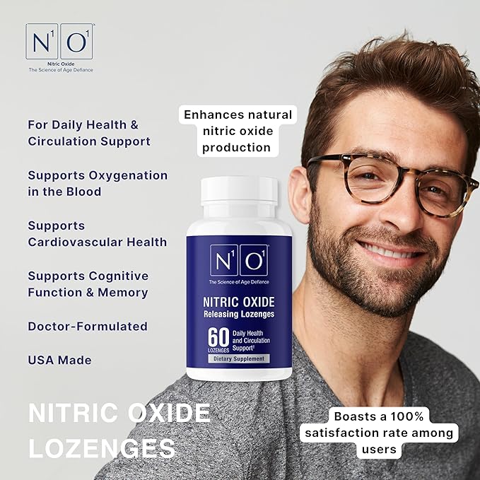 Nitric Oxide Lozenges for Heart Health Support - Dietary Supplement for Blood Flow, Oxygenation and Blood Pressure - 180 Count
