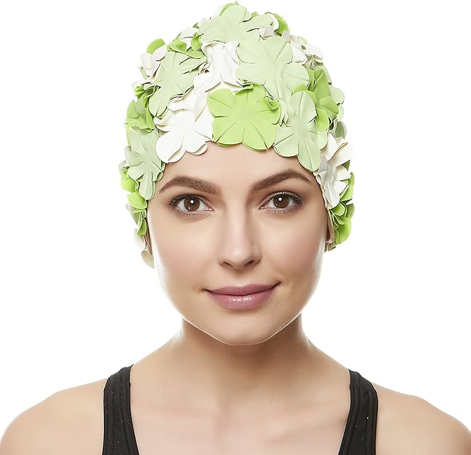 BEEMO Floral Petal Ladies Bathing Swim Cap Women Retro Swim Hat Long/Short Hair