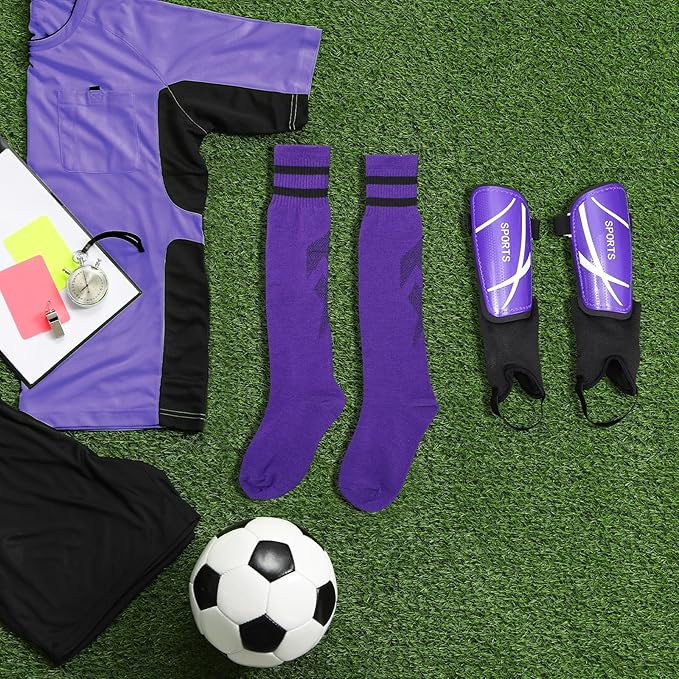 Soccer Shin Guards and Socks Kids Youth Lightweight Soccer Pads Defender with Ankle Protection Ski Shin Guards Football Equipment for Age 4-14 Toddler Boys Girls Teens