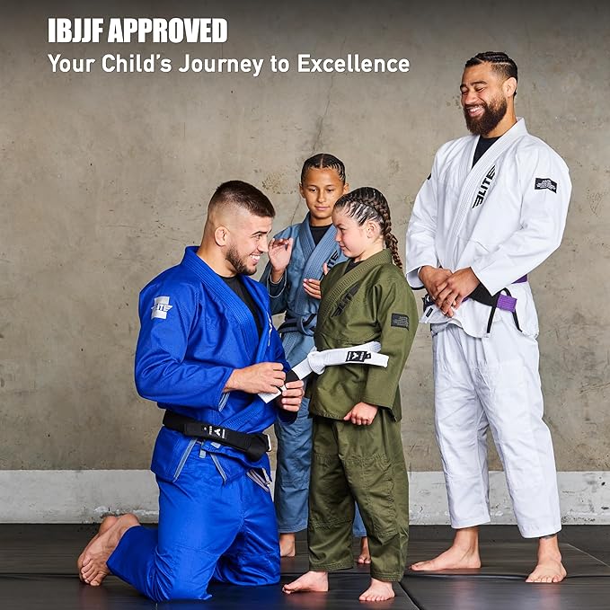 Elite Sports Kids Brazilian Jiu Jitsu Belts Preshurunk Martial Arts Youth BJJ Belts for Girls & Boys with BJJ Ranking Stripes