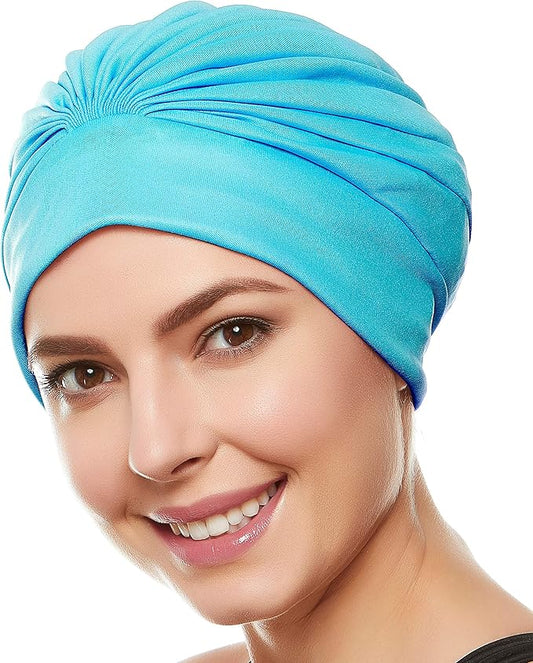 BEEMO Swim Caps for Women Swimming Turban Polyester Latex Lined Pleated for Ladies
