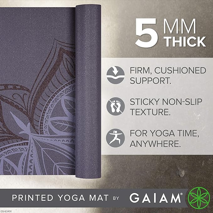Gaiam Yoga Mat - Premium 5mm Print Thick Non Slip Exercise & Fitness Mat for All Types of Yoga, Pilates & Floor Workouts (68" x 24" x 5mm)