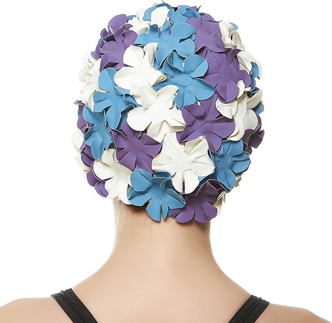 BEEMO Floral Petal Ladies Bathing Swim Cap Women Retro Swim Hat Long/Short Hair