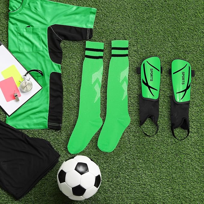 Soccer Shin Guards and Socks Kids Youth Lightweight Soccer Pads Defender with Ankle Protection Ski Shin Guards Football Equipment for Age 4-14 Toddler Boys Girls Teens