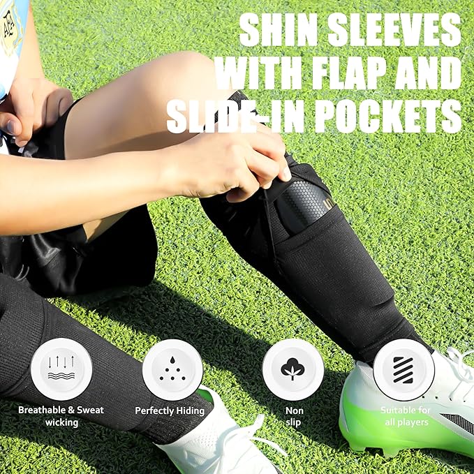 Soccer Shin Guards for Kids Adults, Toddler Shin Pads Set with Sleeves and Long Soccer Socks for Age 2-16 Boys & Girls, Youth &Men, Lightweight Soccer Equipment