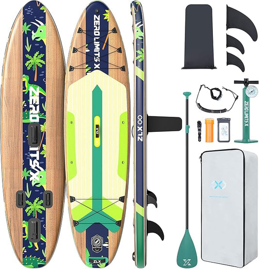 ZLX Inflatable Stand Up Paddle Board, 10'6" SUP Non-Slip Stable Deck Pad, Unique Center Fin, Premium Accessories, Portable Paddleboard for Adults, Beginners, All Skill Levels