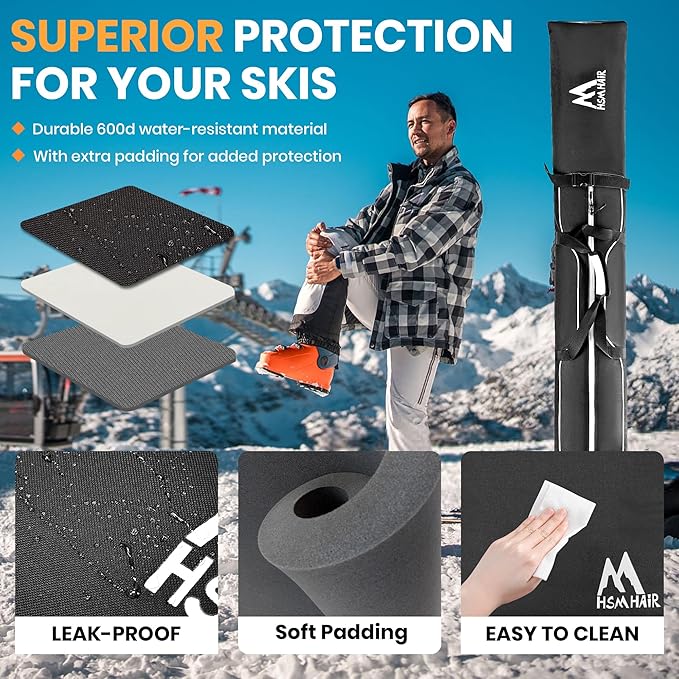 Ski Bag and Boot Bag Combo,Padded Ski Bag Set for Air Travel,Snow Ski Bags for Adults,Water- resistant Ski Boot Bag Fits for Skis Up to 200 CM and Boots Up To Size US13