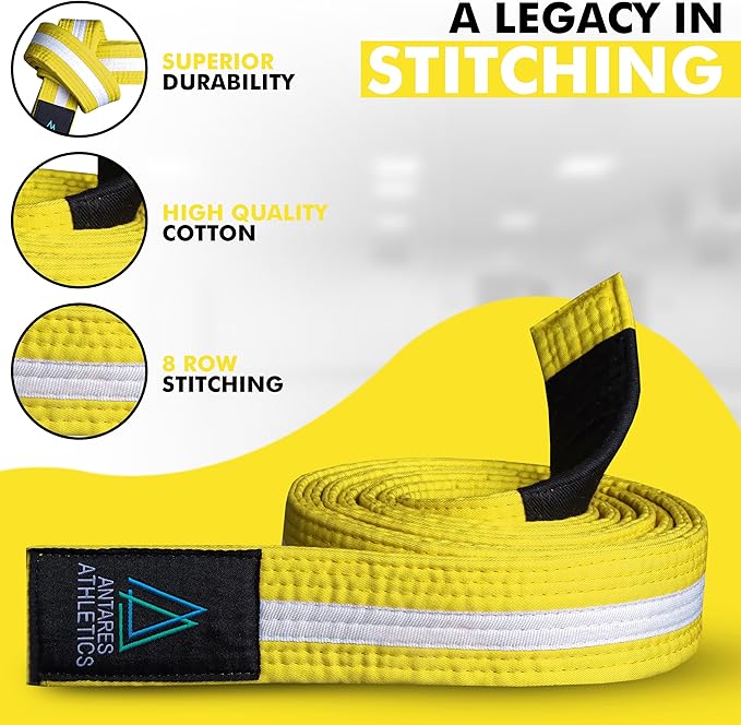 Brazilian Jiu Jitsu Belts Preshurunk Martial Arts Youth BJJ Belts for Girls & Boys with BJJ Ranking Stripes