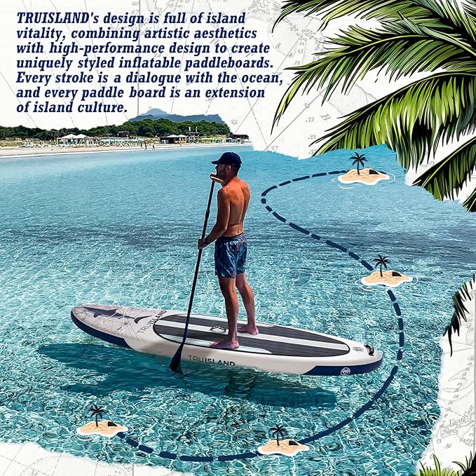 TRUISLAND Inflatable Paddle Board, Stand Up Paddle Board with Backpack, Non-Slip Thickened Deckpad, Waterproof Phone Case, Leash, Paddle, Hand Pump
