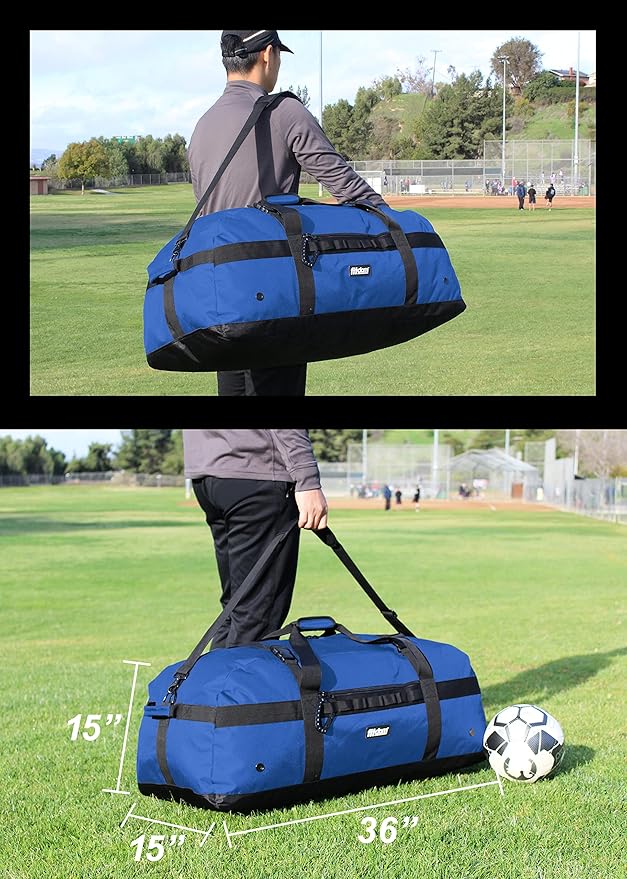 Fitdom 132L 36" Heavy Duty Extra Large Sports Gym Equipment Travel Duffel Bag W/Adjustable Shoulder & Compression Straps. Perfect for Soccer Baseball Basketball Hockey Football Team Coaches & More