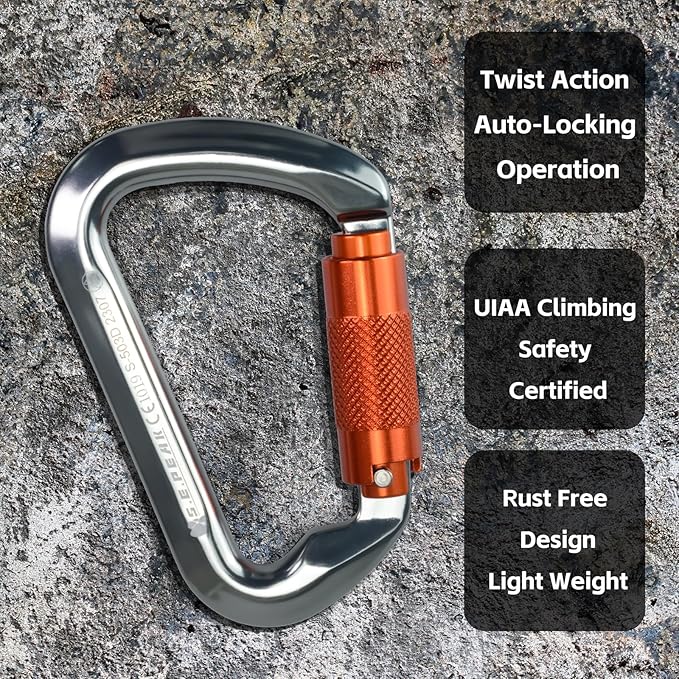 SEPEAK UIAA 30kN Climbing Carabiner Clips, Professional Heavy Duty Twist Locking Carabiners for Climbing,Mountaineering, Rappelling, Camping, Hiking, Swings, Large D Ring Hooks