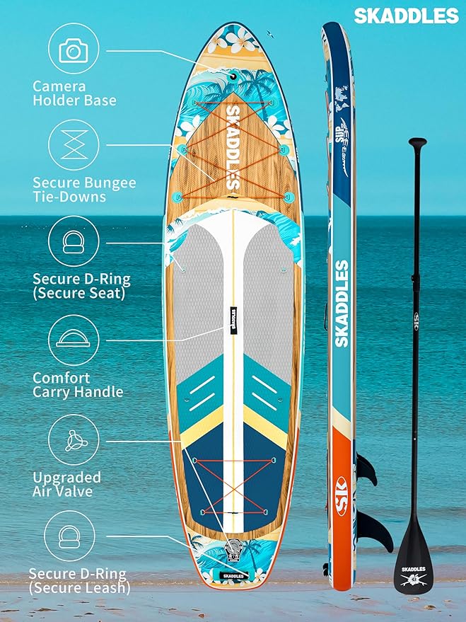 11' Inflatable Stand Up Paddle Board – Extra Wide SUP for Adults & Kids of All Skill Levels, Stable Paddleboard with Pump, Fins, Backpack, Accessories & Waterproof Phone Pouch