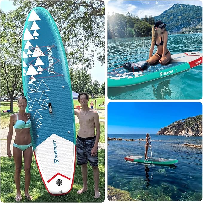 FBSPORT 11' Premium Stand Up Paddle Board, Yoga Board with Durable SUP Accessories & Carry Bag | Wide Stance, Surf Control, Non-Slip Deck, Leash, Paddle and Pump for Youth & Adult
