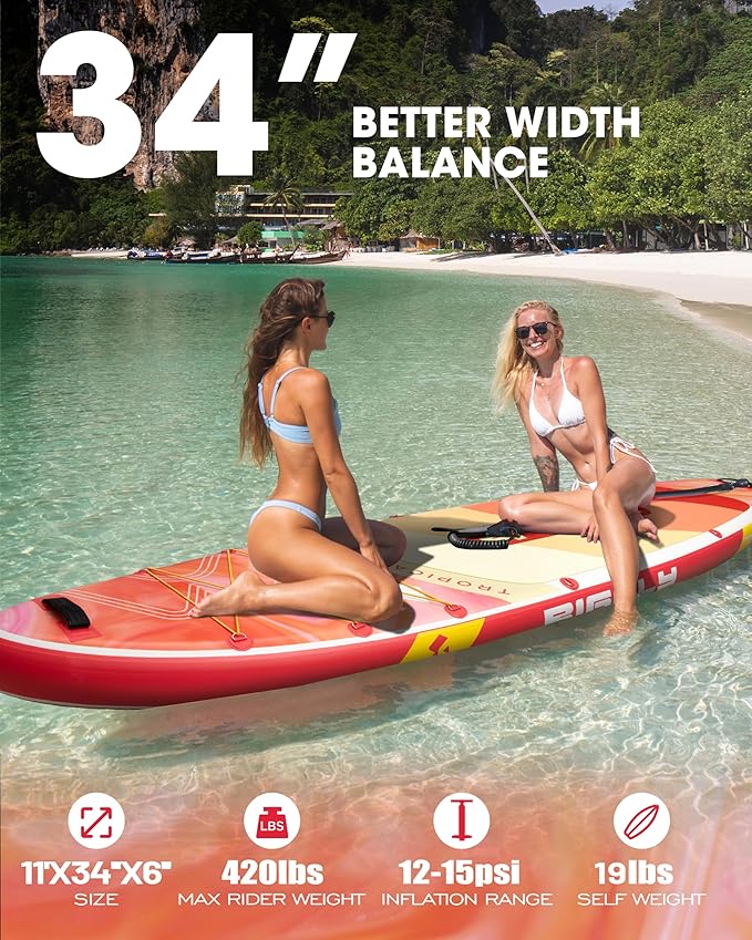 Bigfly Inflatable Stand Up Paddle Board 11’*34”*6”, Blow Up Paddle Board for Adults,with Detachable Fins, Pump, Floating Paddle, Safety Leash,Backpack