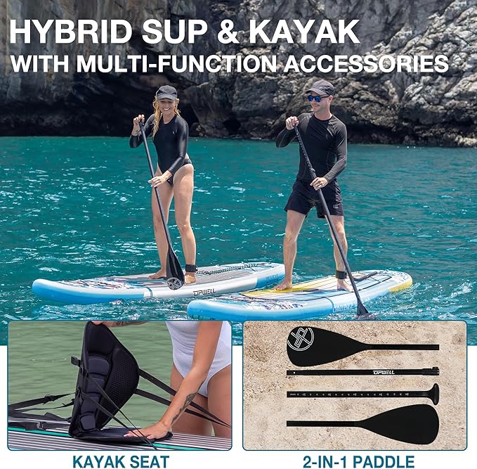 UPWELL 10'6"/11'/11'6" Inflatable Paddle Board, Stand Up Paddlboard for Youth & Adults, Stable Design, Premium SUP Accessories, Backpack, Leash, Hand Pump, Fins