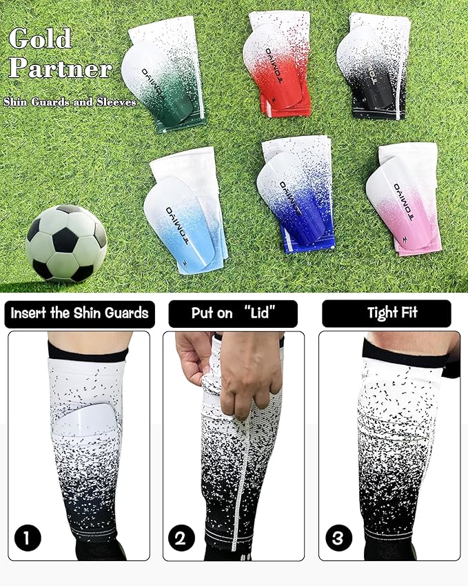 TOMIYO Soccer Shin Guards,Shin Guards Soccer Kids 10-12 and Shin Pad Sleeves with Inserted Pocket,Protective Soccer Equipment for Youth Adult,espinilleras de Futbol para Hombres for Team Sports
