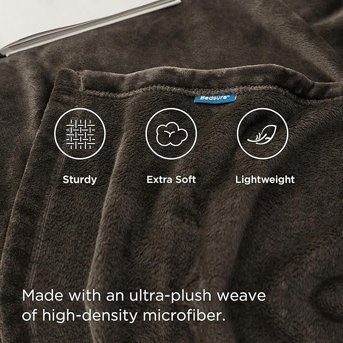 Bedsure Fleece Throw XL Blanket Brown - 300GSM Soft Lightweight Plush Cozy Blankets for Bed, Sofa, Couch, Travel, Camping, 50x70 inches
