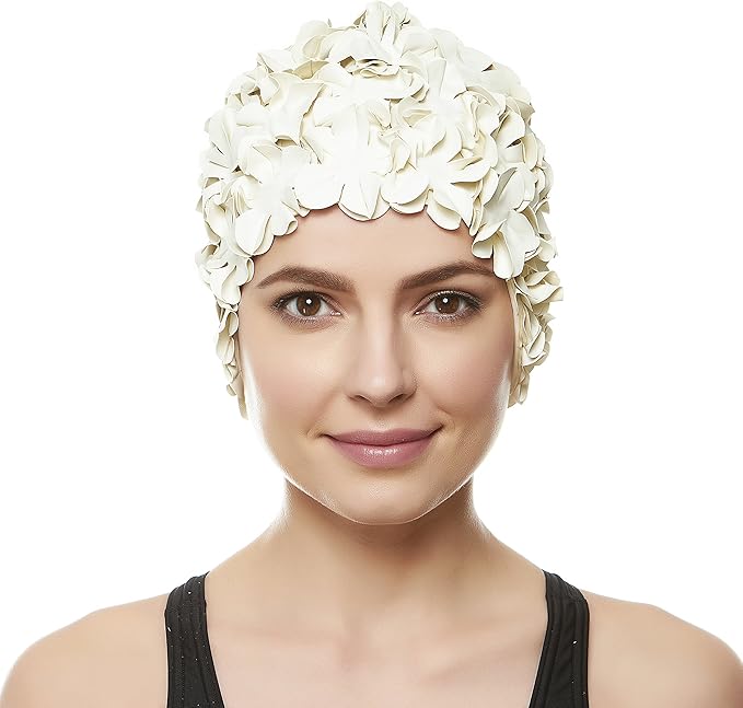 BEEMO Floral Petal Ladies Bathing Swim Cap Women Retro Swim Hat Long/Short Hair