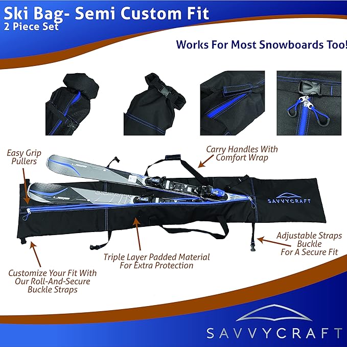 Savvycraft Padded Ski bag and Boot Bag Combo, Thick Padded Ski and Boot Bag 2-Piece Set for Protection and Easy Travel