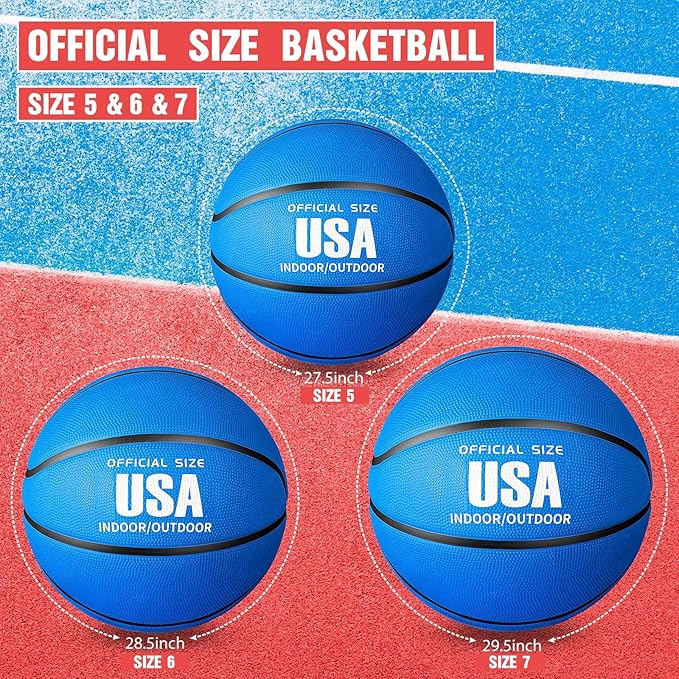 Libima 4 Pcs Rubber Basketball with Pump Official Size Indoor Outdoor Basketball Game Practice Training Kid Teen Women Men Streetbball Sport Gift Back to School