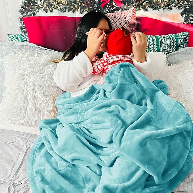 Bedsure Fleece Blankets Twin Size River Blue - 300GSM Lightweight Plush Fuzzy Cozy Soft Blanket for Bed, Sofa, Couch, Travel, Camping, 60x80 inches