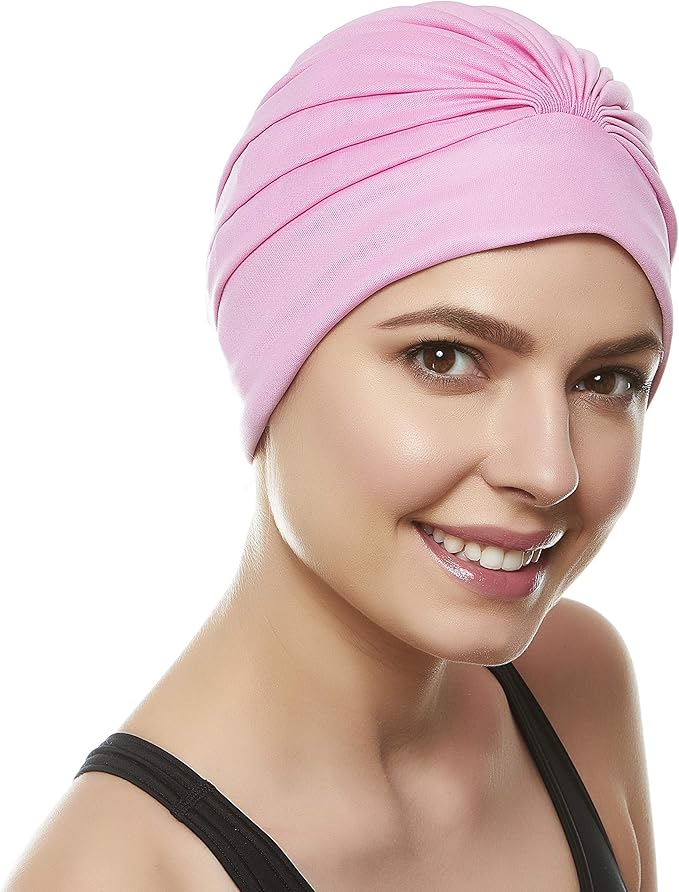 BEEMO Swim Caps for Women Swimming Turban Polyester Latex Lined Pleated for Ladies