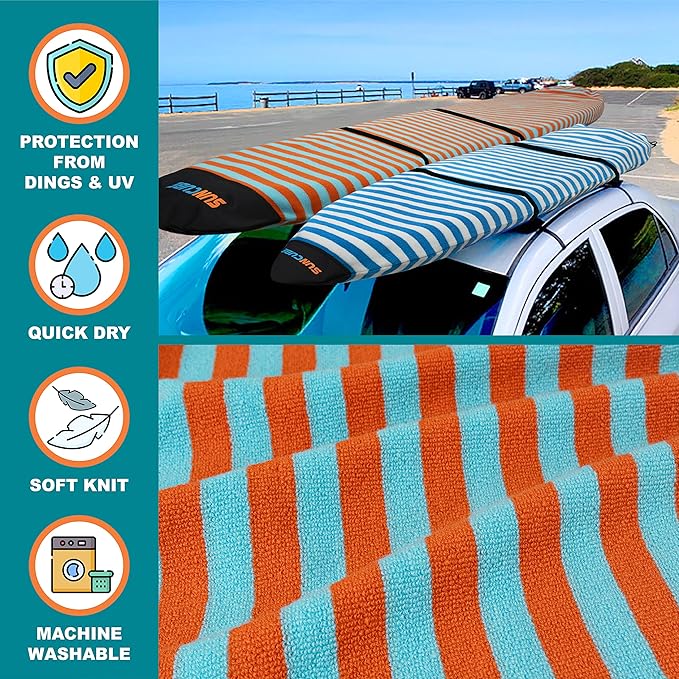 SUN CUBE Surfboard Sock Cover, Protective Surf Bag for Surfing Board, Light Stretchy Surfbag Sleeve for Longboard, Hybrid (8'6'', Black White)