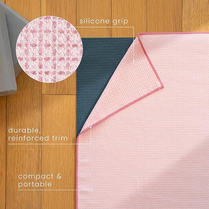 S&T INC. Yoga Mat Towel with Non-Slip Grip, Enhanced Silicone Grip, Soft and Absorbent for Gym, Pilates, and Hot Yoga Mat, 1 Pack, 24 inches x 72 inches, 340GSM, Pink