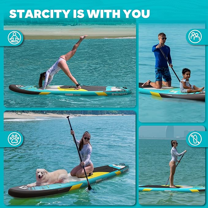 Starcity 11'*34"*6" Blow Up Paddle Board, Inflatable Paddle Board,Paddle Board,Spacious and Stable, Anti Slip and Easy to Operate, Large Size Suitable for Single Person/Family/Pet Use.