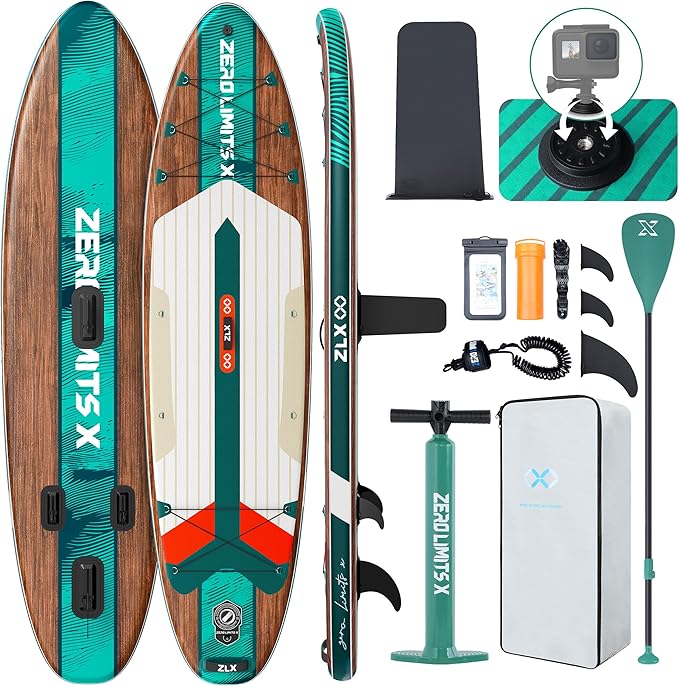 ZLX Inflatable Stand Up Paddle Board, 10'6" SUP Non-Slip Stable Deck Pad, Unique Center Fin, Premium Accessories, Portable Paddleboard for Adults, Beginners, All Skill Levels
