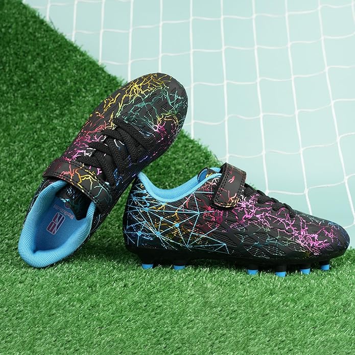 brooman Kids Firm Ground Soccer Cleats Girls Football Cleats with Shin Guards and Soccer Socks