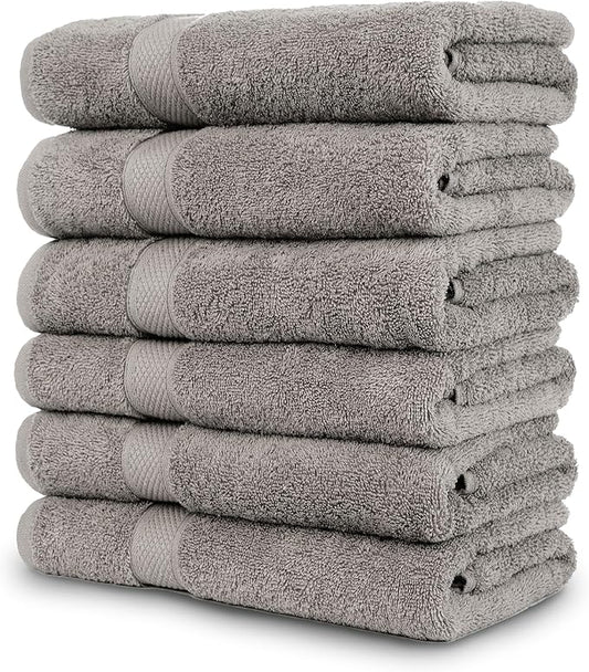 Pleasant Home Bath Towels Set of 6 (24” x 50”) 100% Cotton, 515 GSM | Lightweight, Soft & Absorbent Luxury Towels for Bathroom | for Gym, Pool & Spa | 6 Pack, Gray