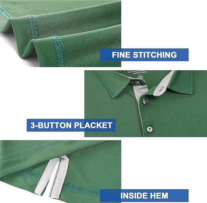 Mens Golf Shirt Short Sleeve Moisture Wicking Dry Fit Performance Solid Casual Pique Collared Golf Polo Shirts for Men