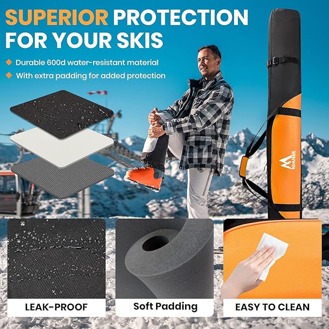 Ski Bag and Ski Boot Bag Combo-Padding Skis Bag for Air Travel,Water Proof Ski Boot Bag Fits for Skis Up to 200 CM and Boots Up To Size US13,Adults Ski Travel Bag