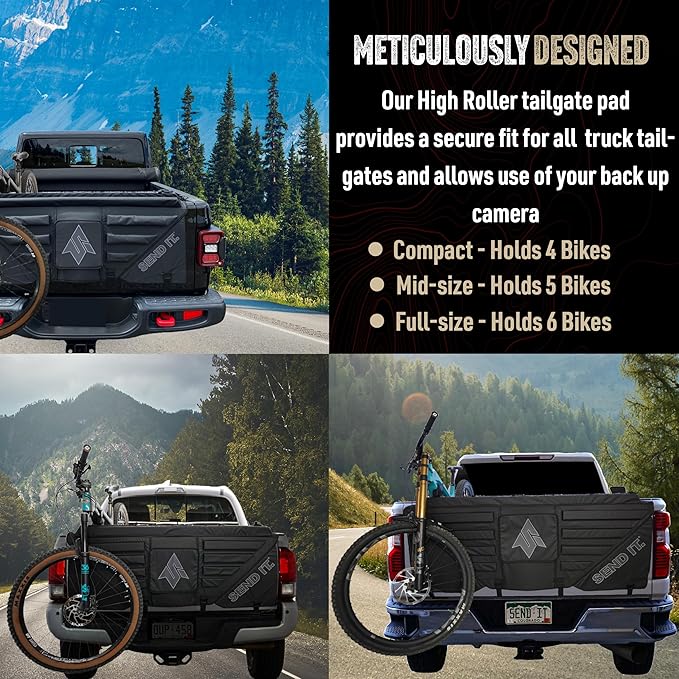 Send It. High Roller Tailgate Bike Pad V2 - Truck Accessories for Mountain Bikers, BMX, Ebikes & More (Full Size)