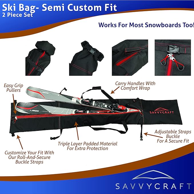 Savvycraft Padded Ski bag and Boot Bag Combo, Thick Padded Ski and Boot Bag 2-Piece Set for Protection and Easy Travel