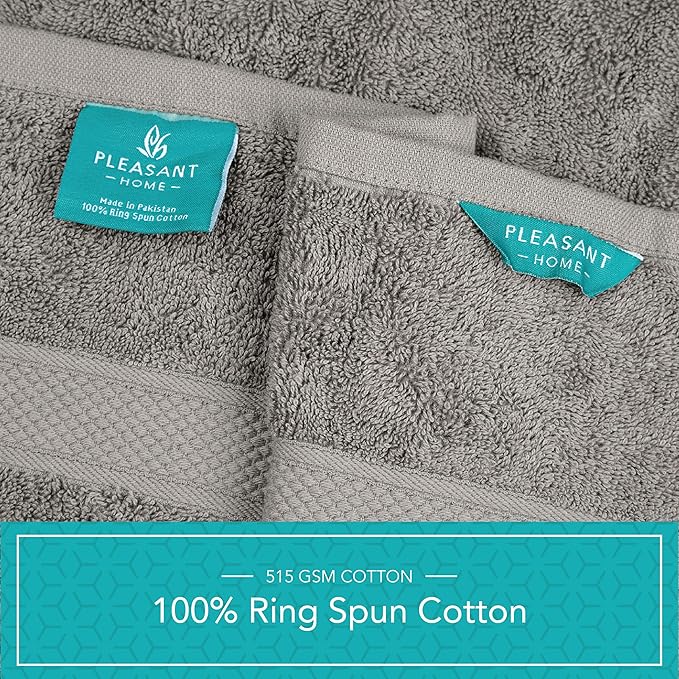 Pleasant Home Bath Towels Set of 6 (24” x 50”) 100% Cotton, 515 GSM | Lightweight, Soft & Absorbent Luxury Towels for Bathroom | for Gym, Pool & Spa | 6 Pack, Gray
