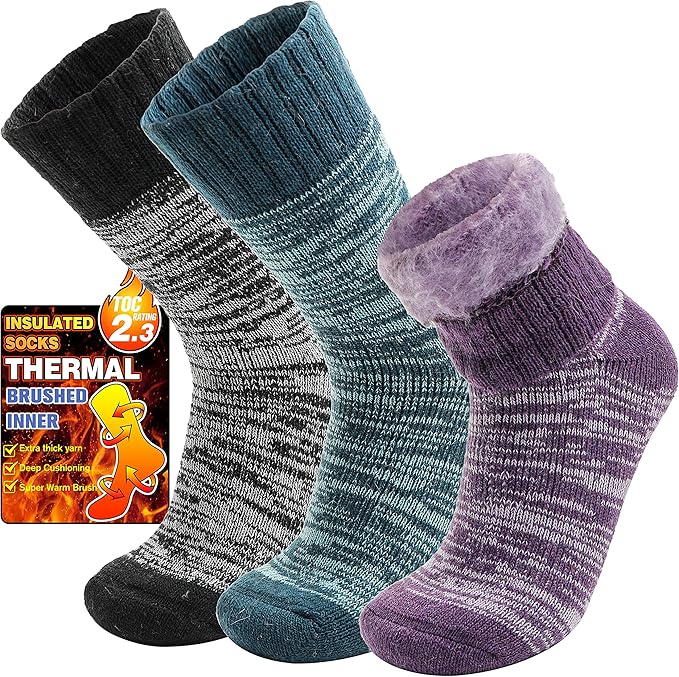 3 Pairs Warm Thermal Socks for Women & Men Winter Ski Thick Boot Insulated Socks for Cold Weather