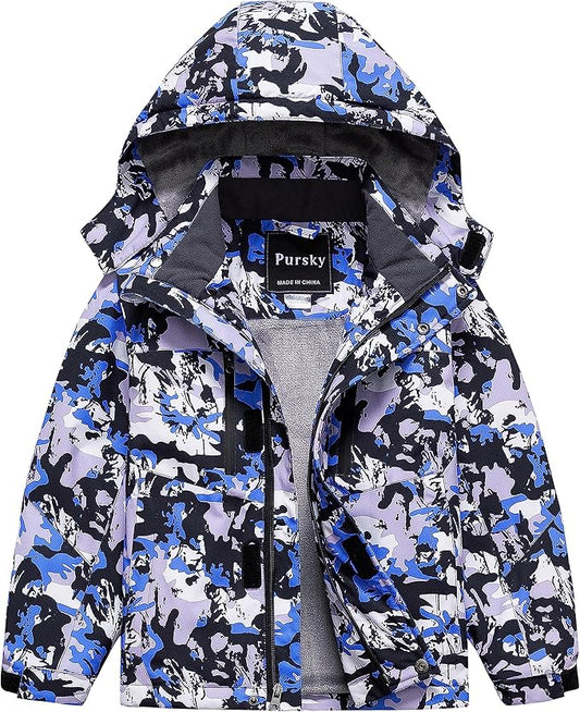 Pursky Boy's Waterproof Ski Jacket Kids Winter Snow Coats Fleece Raincoats Parka